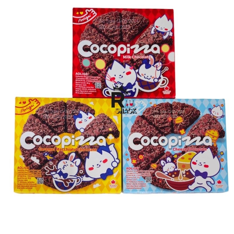 

AOLIGEI COCOPIZZA 50GR COCOPIZZA CHEESE CARAMEL MACCHIATO MILK CHOCOLATE CRISPY SEREAL DENGAN BALURAN COKLAT