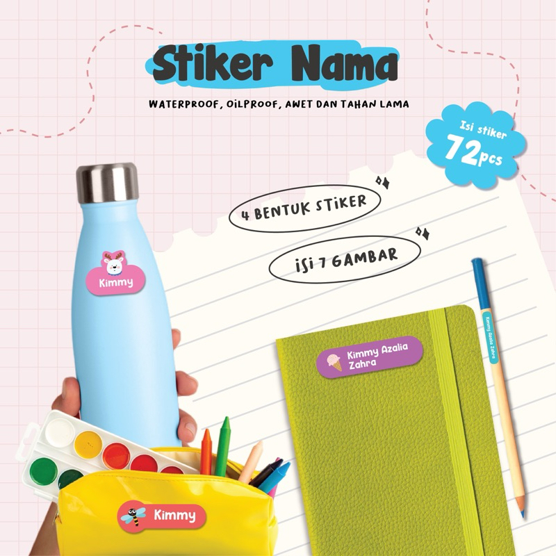 Stiker Label nama anak perempuan, isi 72pcs