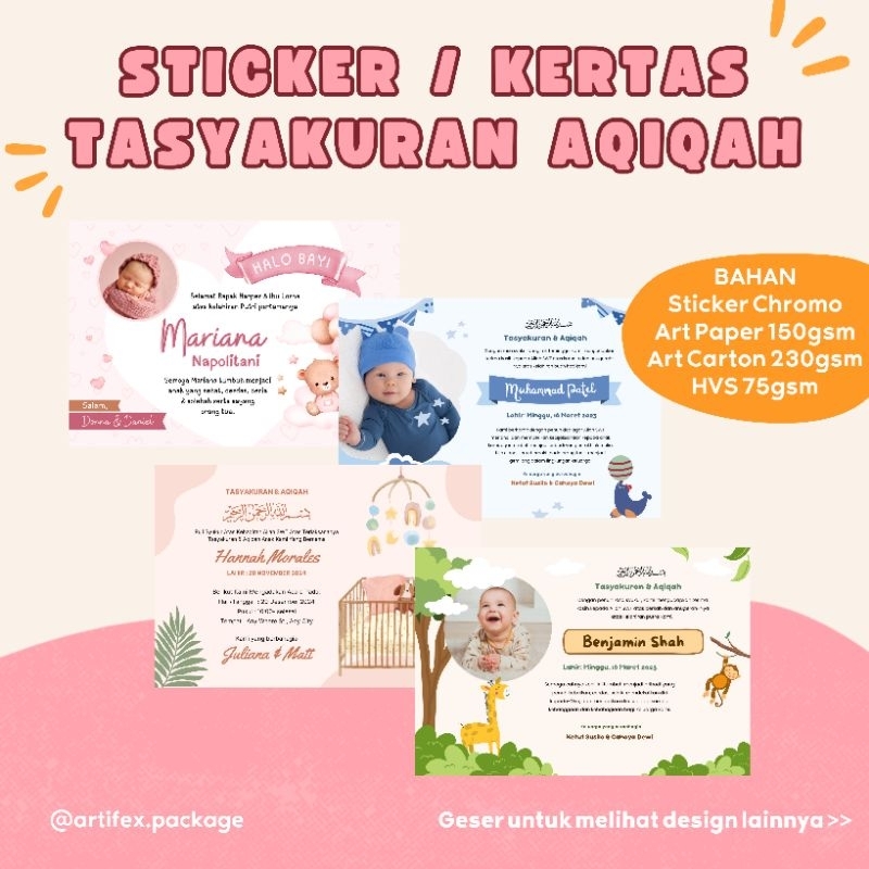 

CUSTOM AQIQAH STICKER LABEL ATAU KARTU | Stiker Syukuran Tasyakuran Kelahiran Bayi Anak New Born Undangan Announcement