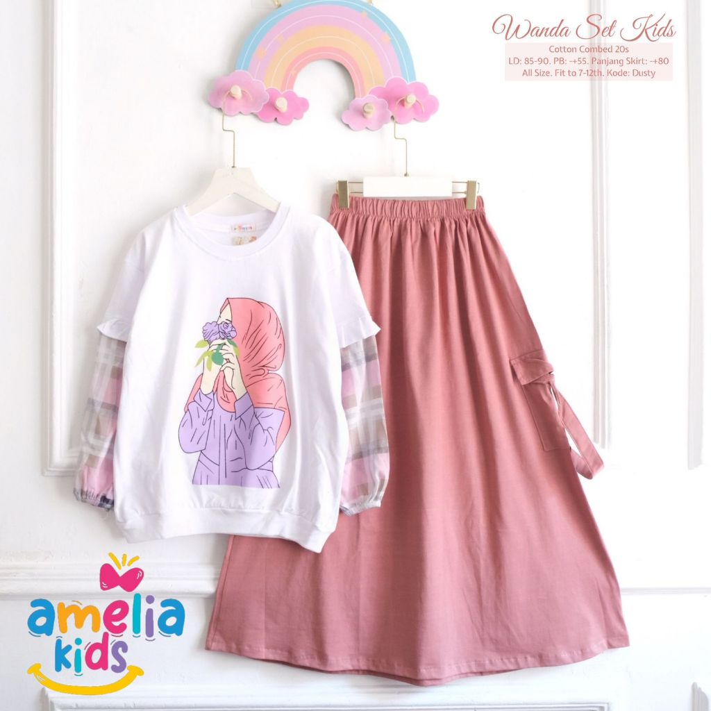 [TERMURAH AMELIA KIDS]  WANDA SETELAN ROK SKIRT ONE SET ROK REMAJA DRESS KIDS PAKAIAN ANAK PEREMPUAN