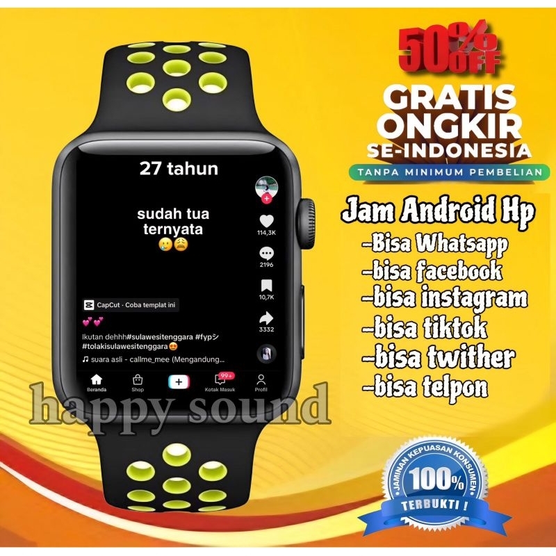 Jam Tangan Pintar Android Hp Whatsapp Layar Sentuh Tahan Air Pria Wanita Sport Fitness Olahraga