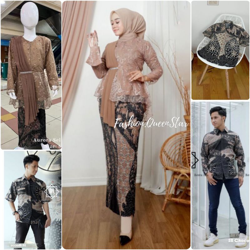 Couple Kebaya Aurora Selendang Set Kemeja Batik Modern / Couple Aurora Selendang Keluarga / Aurora S