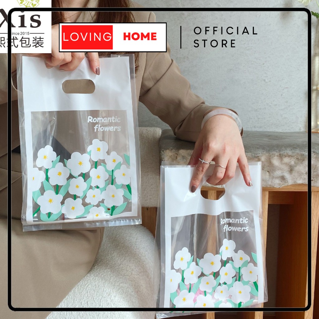 

LOVING HOME - Kantong Paper Bag Plastik Bening Tebal Flower Romantic Tas Kado Premium Gift