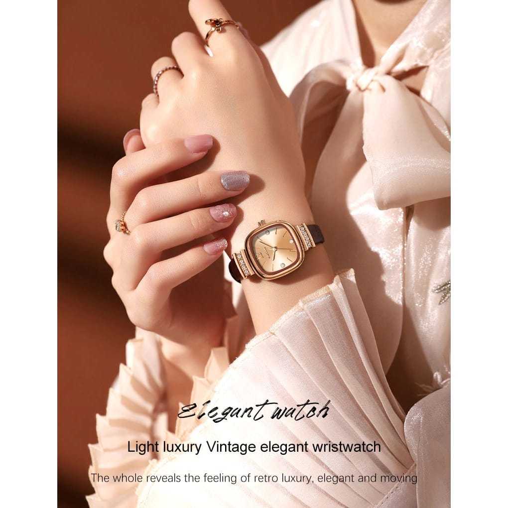 KIMSDUN Jam Tangan Wanita Import 7702B Dial Kotak Kecil Mutiara Anggun Minimalis Jam Tangan Kotak Qu