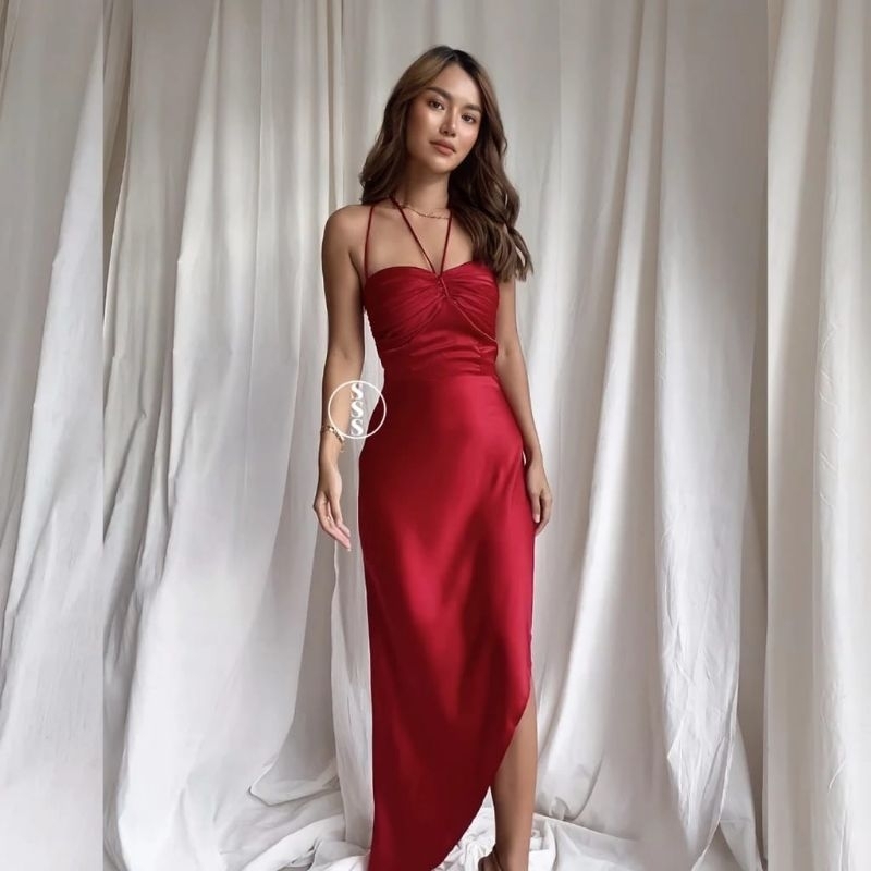 Dress Naya Long Dress Wanita Dress Sabrina Model Kekinian Satin Velvet M-XL