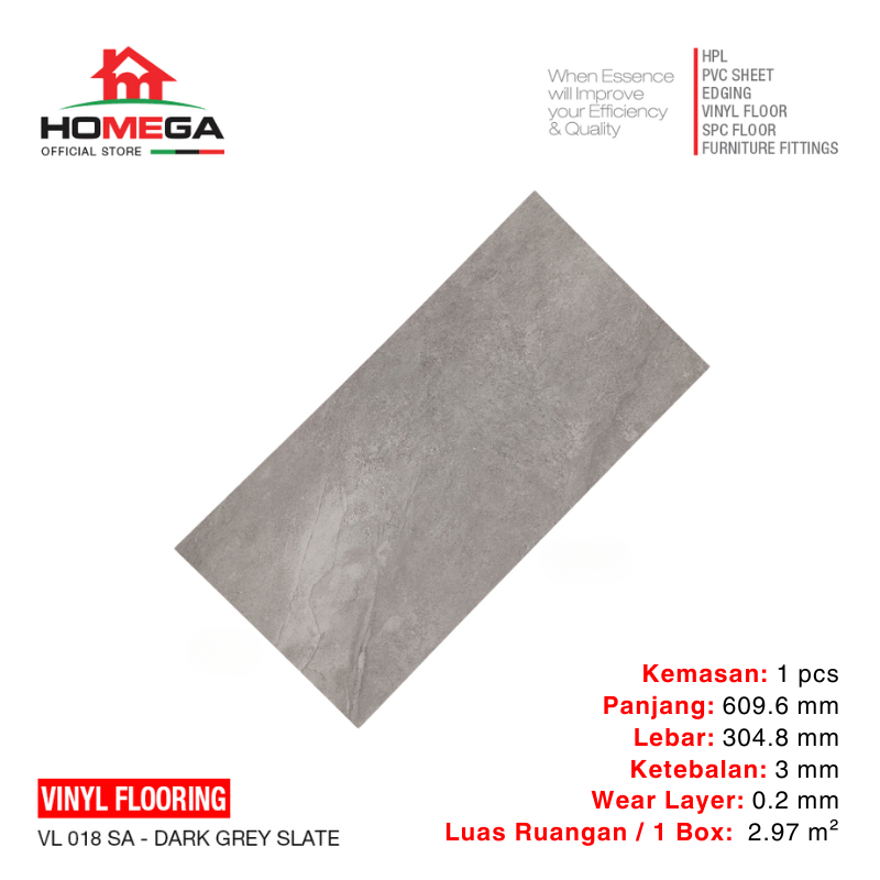 HOMEGA VINYL Flooring - Lantai Kayu Parket Parkit Parquet Stiker - Tekstur Stone Dark Grey Slate - 1