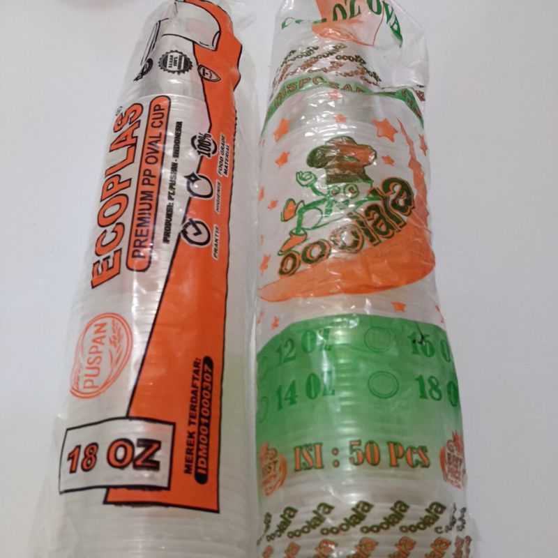 Gelas plastik cup 16 oval/18 oval isi 50pcs ecoplast/ooolala
