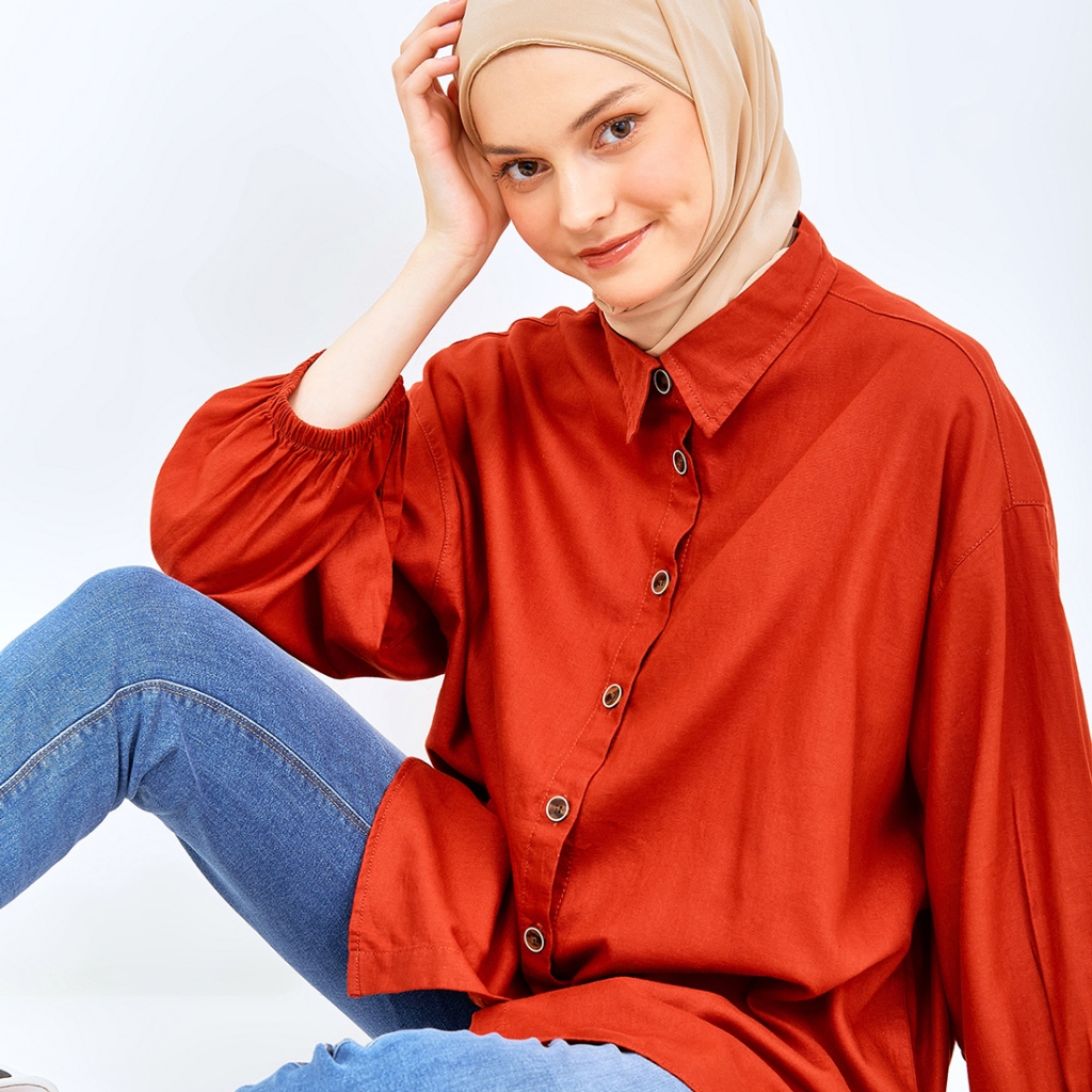 Flamoush Fanisa Orange Kemeja 7/8 Oversize Wanita