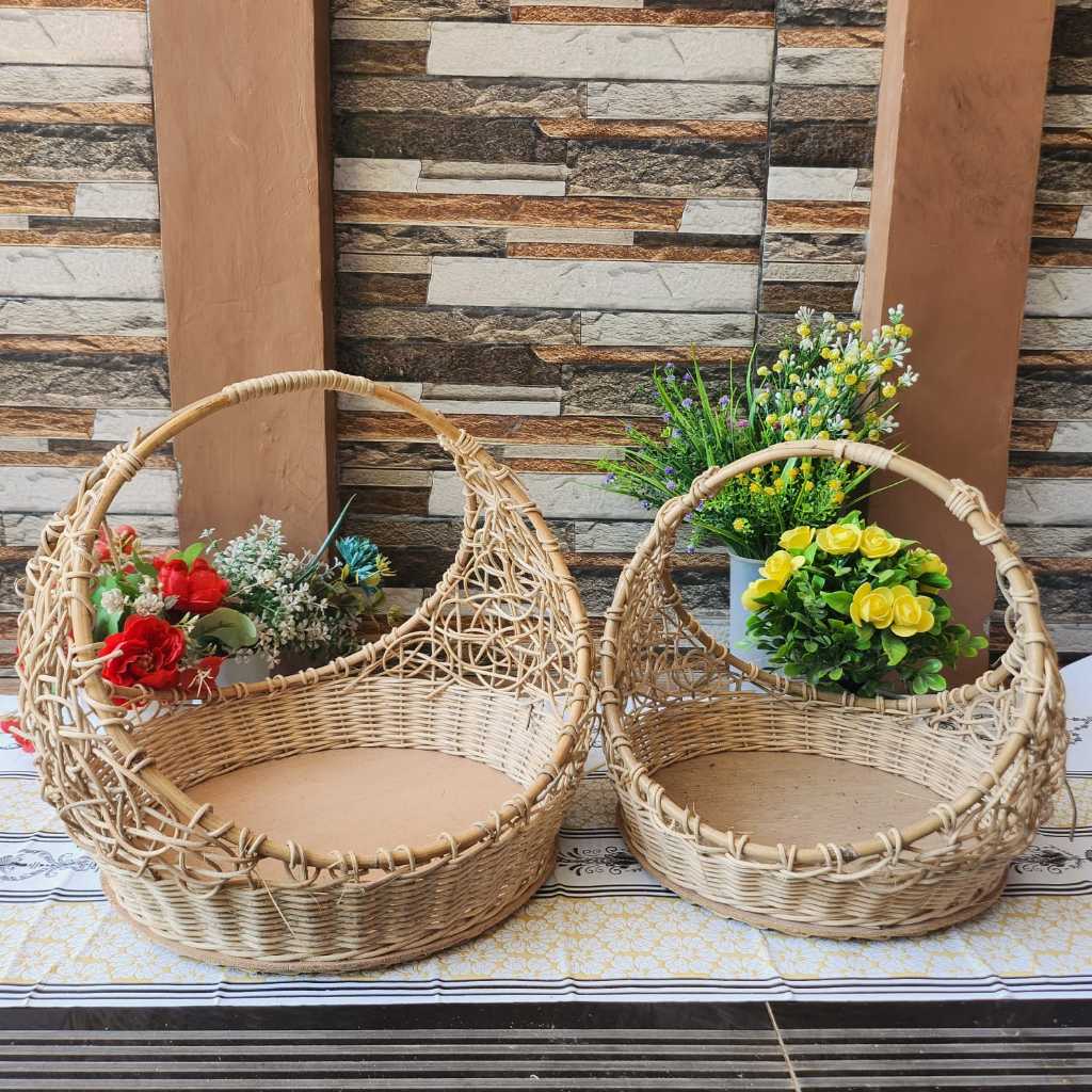 Keranjang Penyimpanan Rotan Model Cincin Set 2 Seserahan Pernikahan Keranjang hantaran cincin rotan