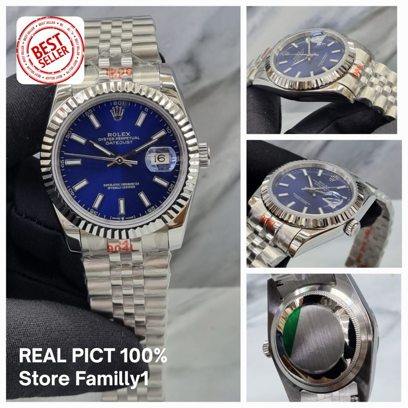 JAM ROLEX DATEJUST 36MM BLUE DIAL AUTOMATIC GLASS SAPPHIRE BODY SWISS FREE BOX ROLEX