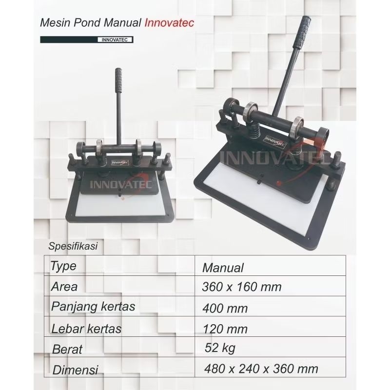 

Mesin Pon Pembolong Kertas Pelubang Kertas 36cmx16cm Manual Innovatec Pond Die Cut Machine 300mmx160mm