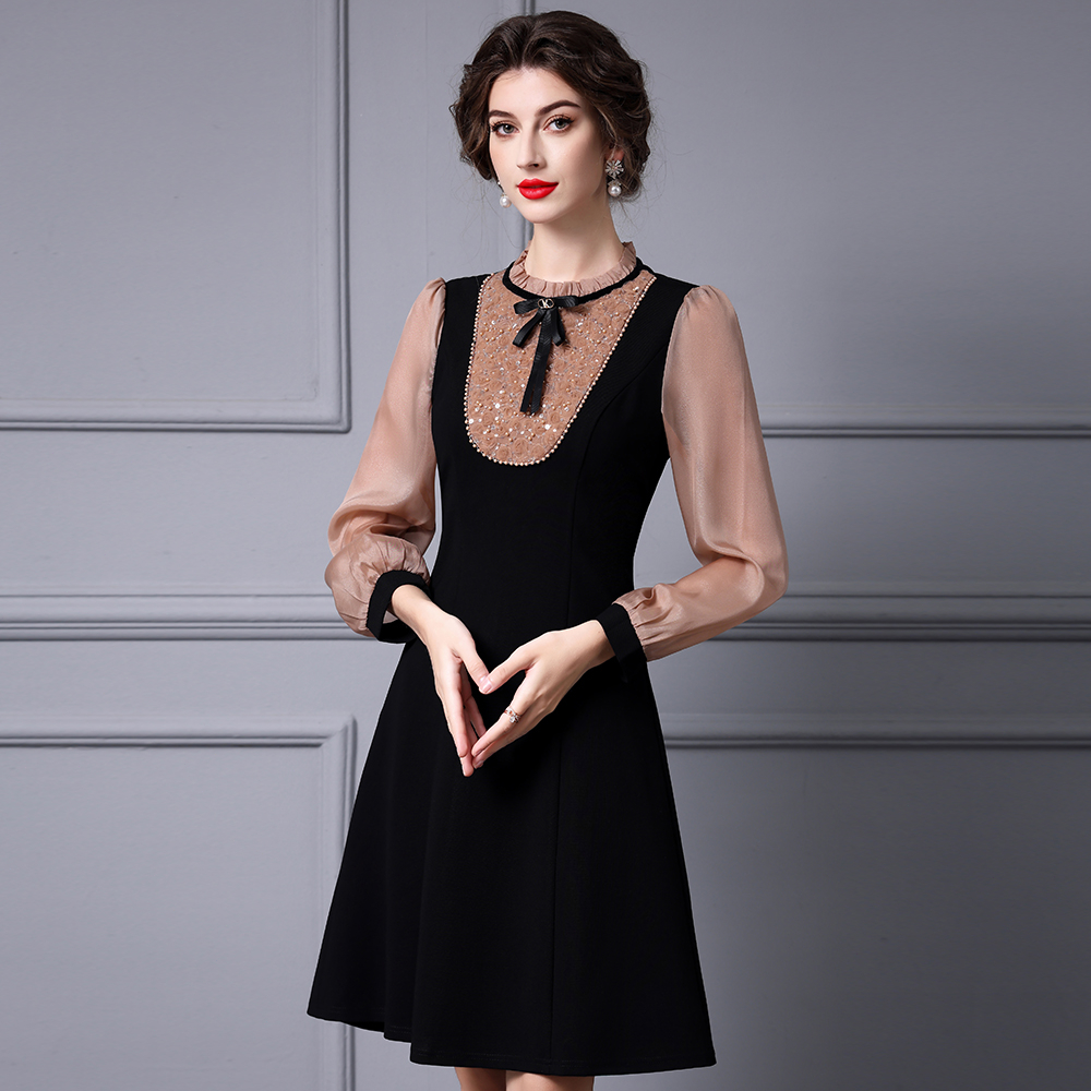 NANA Midi Dress Retro Vintage Lengan Panjang Kekinian