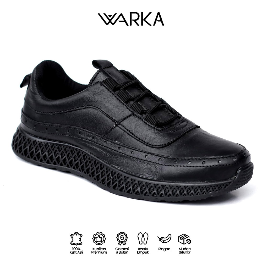 WARKA Sepatu Formal Casual Pria Kulit Kantor Semi Santai Kulit Asli Kerja Cowok Pantofel Sekolah Kon