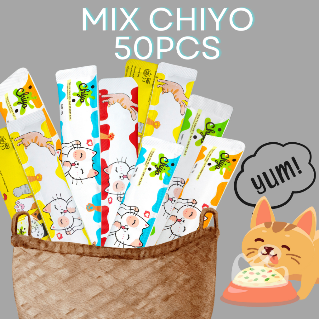 

Snack Chiyo Mix Isi 50pcs/ Makanan Snack Basah Chiyo/ Strip Pet Snack Kucing Penggemuk