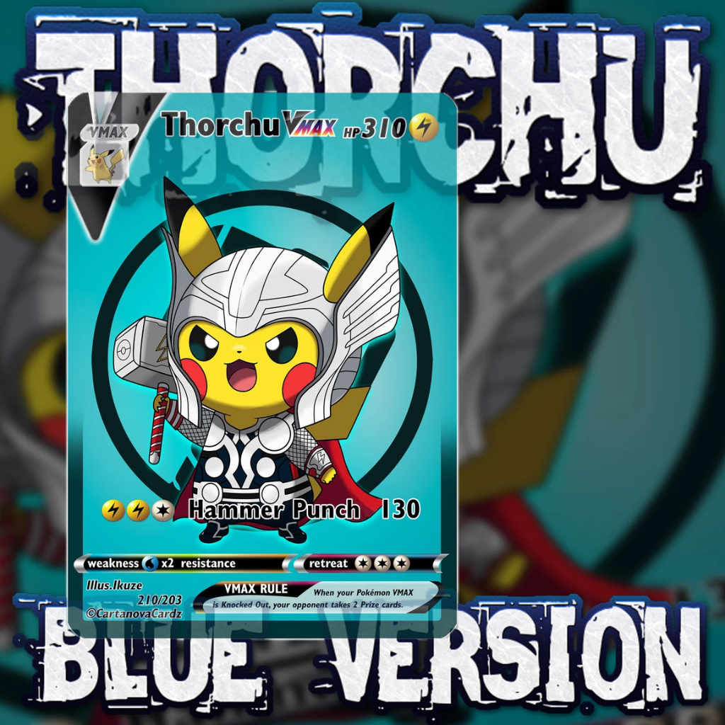 KARTU POKEMON TCG HOLOGRAM SPECIAL SUPERHERO - THORCHU BLUE