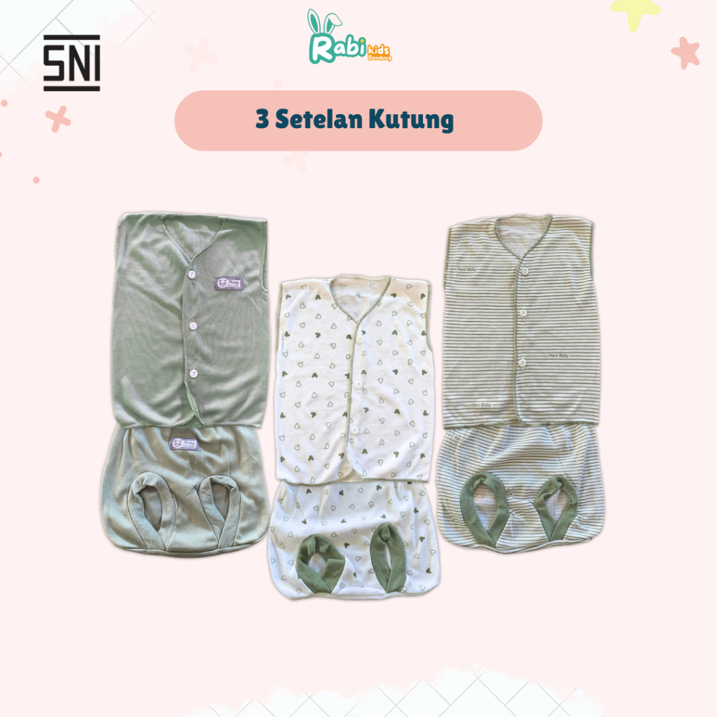 Setelan Baju Bayi Hijau Sage - Baju Bayi Lengkap Newborn Umur 0-3 bln