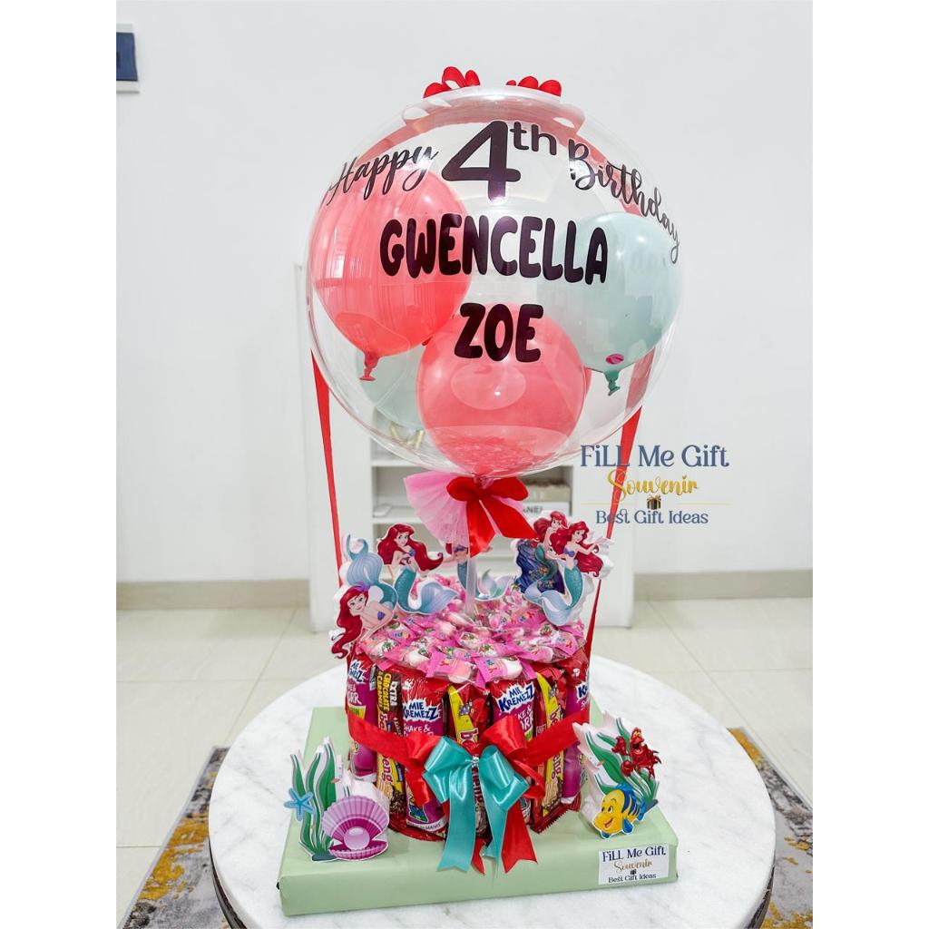Ariel Mermaid Balon Snack Lucu Ulang Tahun Bucket Ballon + Topper Tema Birthday