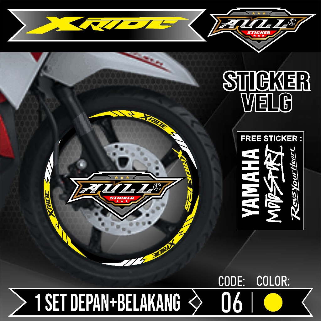 Stiker Velg XRIDE Cutting Velk Motor Yamaha XRIDE List Sticker Velk Ban Variasi Lengkap Set Depan Be