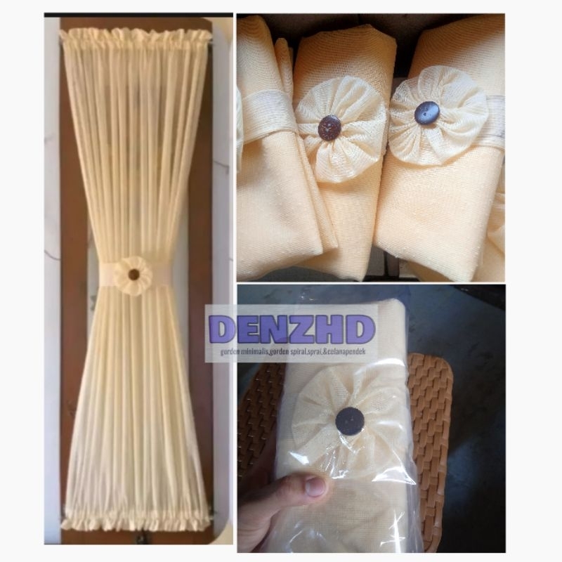 gorden vitrase jendela bunga kupu-kupu lebar 80cm tinggi 150cm warna cream