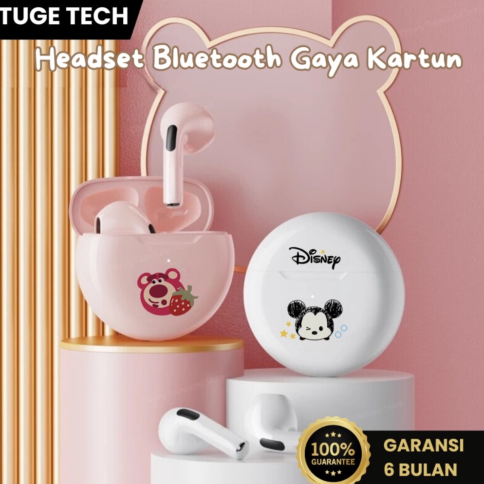 Modern TUGE TECH Headset Bluetooth TWS Pro 6 Wireless Earphone Bluetooth Nirkabel Headphone Kartun B