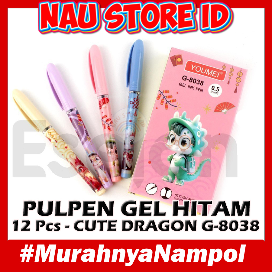

Pulpen Gel Hitam 12 Pcs Seri Dragon Lucu / 12pcs Pulpen Gel CUTE DRAGON G-8038 / 1pak Pulpen Gel Youmei