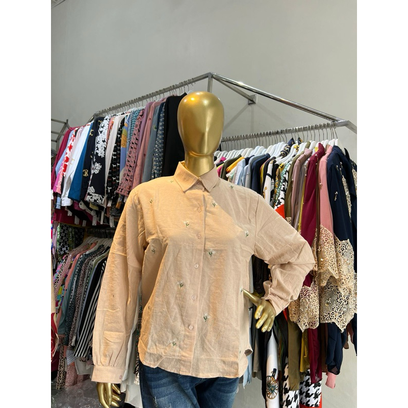 kemeja linen wanita vivere kemeja katun bordir / kemeja cherry bordir import bkk / kemeja bordir by 