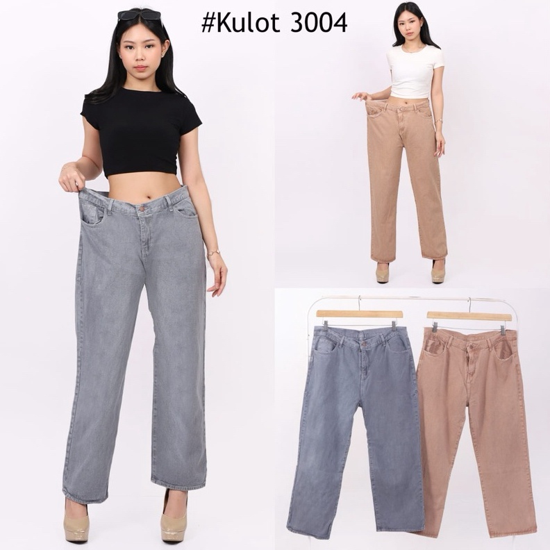 KHUSUS Celana Panjang Kulot Loose Jeans Wanita Jumbo Bigsize Abu Cream Pastel DAVIDA 34