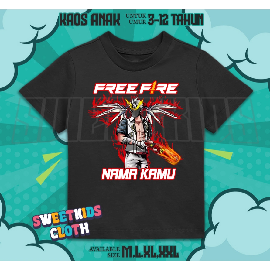 Kaos Anak FF Free Fire Skin Char SG 2 Fire / Atasan Baju Anak FF Versi Char SG 2JT Skin Fre Fire Gra