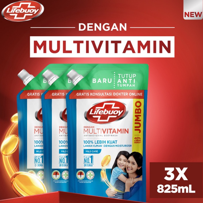 KODE E13N Lifebuoy Sabun Mandi Cair Anti Bacterial Body Wash Mild Care 1 Lebih Kuat Lawan Kuman Berb