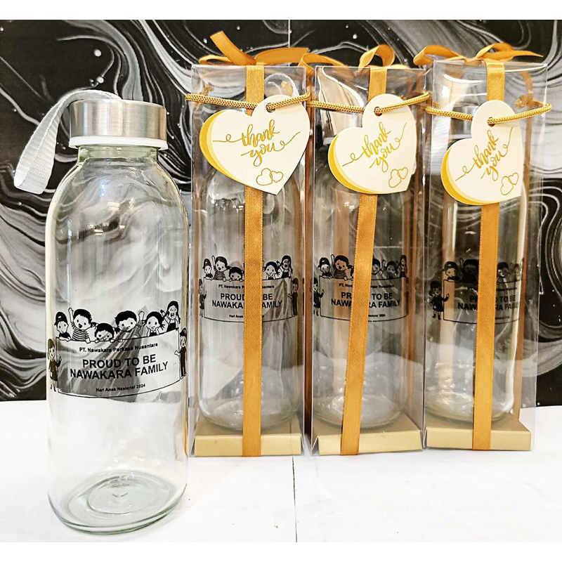 SOUVENIR BOTOL TUMBLER BENING CUSOM KEMASAN MIKA / SOUVENIR PERNIKAHAN / SOUVENIR WEDDING / SOUVENIR