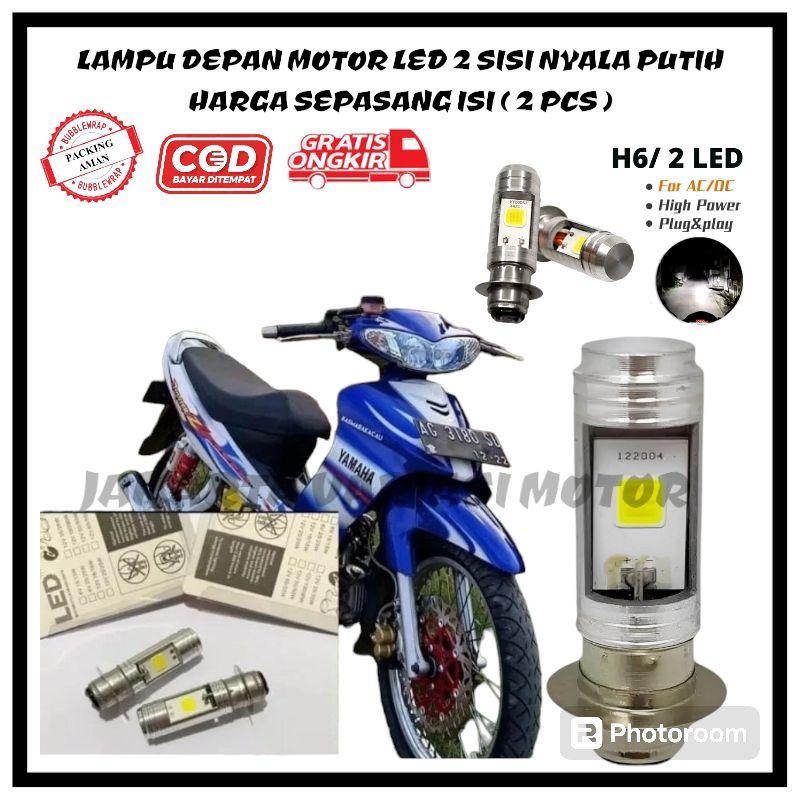 Bohlam led lampu depan motor nyala putih ac dc soket h6 universal pnp yamaha jupiter z burhan harga 