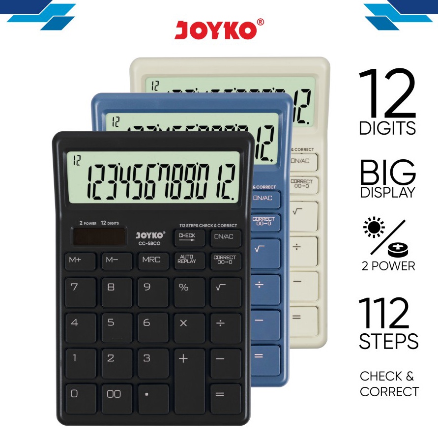 

LIMITLESS Kalkulator JOYKO CC 58CO Calculator Check Correct CC58CO 12 Digit Tombol Besar