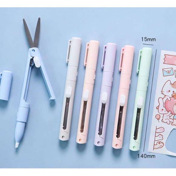 

EKSKLUSIF Gunting Cutter 2 in 1 Macaron Gunting kertas Gunting Multifungsi Gunting Bentuk Pulpen Travel size