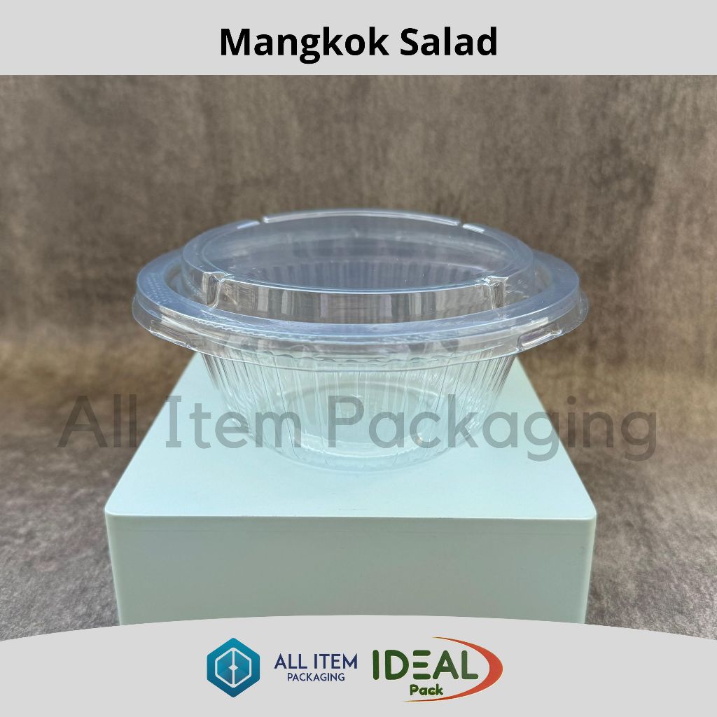 Mangkok Salad 450ml IDEAL PET / Mika Salad Buah Bulat / Mangkok Plastik + Tutup @25 Pcs
