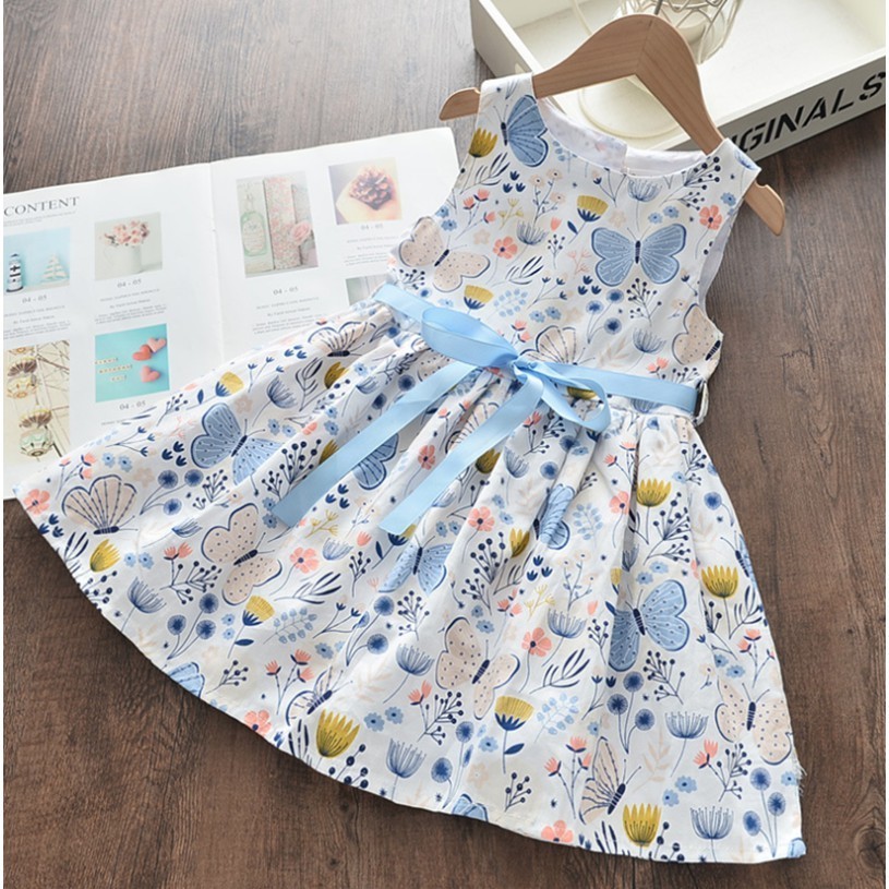 Dress Katun Anak Perempuan Dress Liburan Ulang Tahun Usia 1-6 Tahun Dress Panas Motif Kupu-kupu Dres