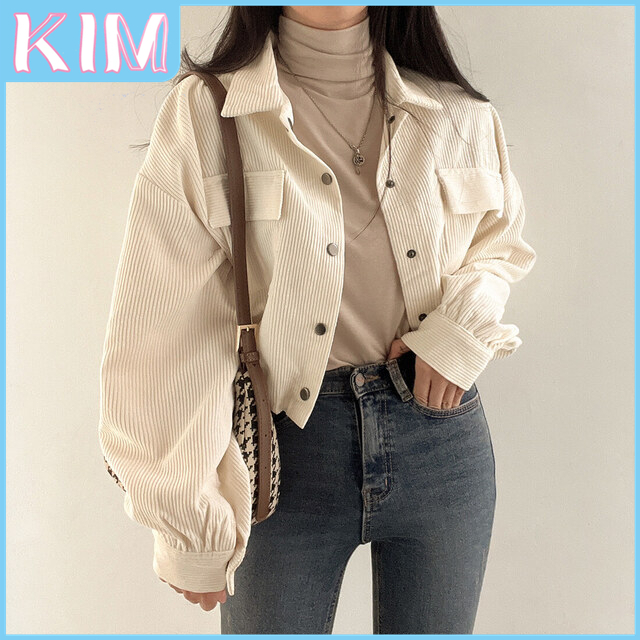 KIM Corduroy Jaket Korean Style Wanita Retro Kolor Terbaru Jacket Crop Top baju atasan wanita terbar