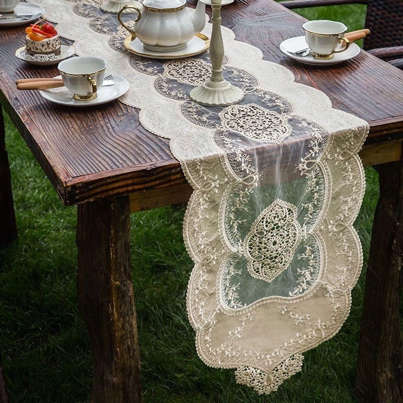 Taplak Meja Panjang Lace Table Runner White Yellow Green Mewah Taplak Beludru Taplak Turky Taplak Br