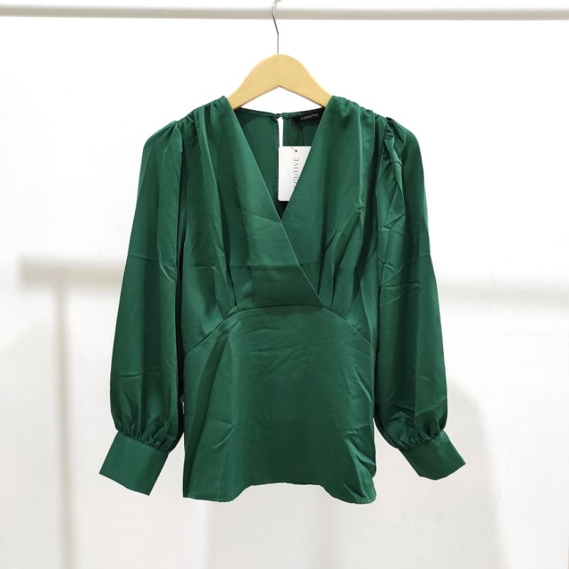 EXECUTIVE BAJU ATASAN WANITA LENGAN BALON VNECK BLOUSE PINGGANG KARET