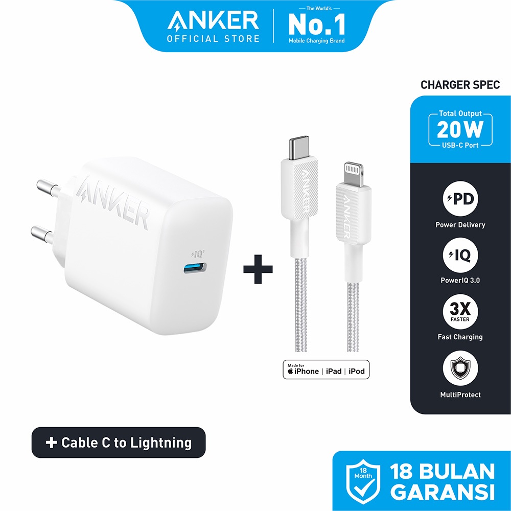 ANKER Charger for iPhone and Android Type C to Type C and To Lightning Fast Charging 20W and 25W