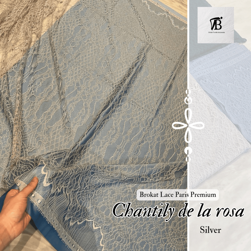 Kain Brokat Brukat Semi France Chantilly Chantili Syantili De La Rosa Series Lace Perancis Warna Sil