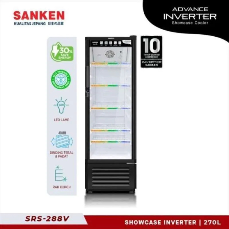 Showcase SANKEN SRS-288V 5 Rak Black Inverter Series 270 Liter No Frost