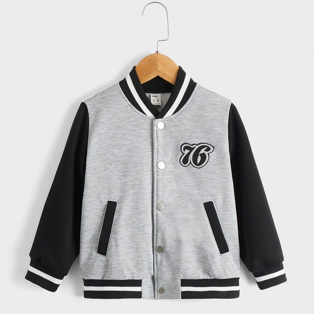 Jaket Varsity Baseball Jaket Anak Cewek Cowok Beresleting Hoodie Korean Style Bahan Fleece Jaket 76 