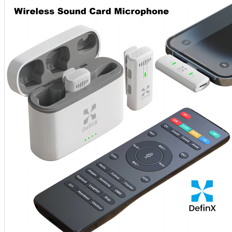 DefinX SC-01 Live Sound Card Bahasa Indonesia Microphone 2in1 Wireless Clip Sound Card Bluetooth Sou