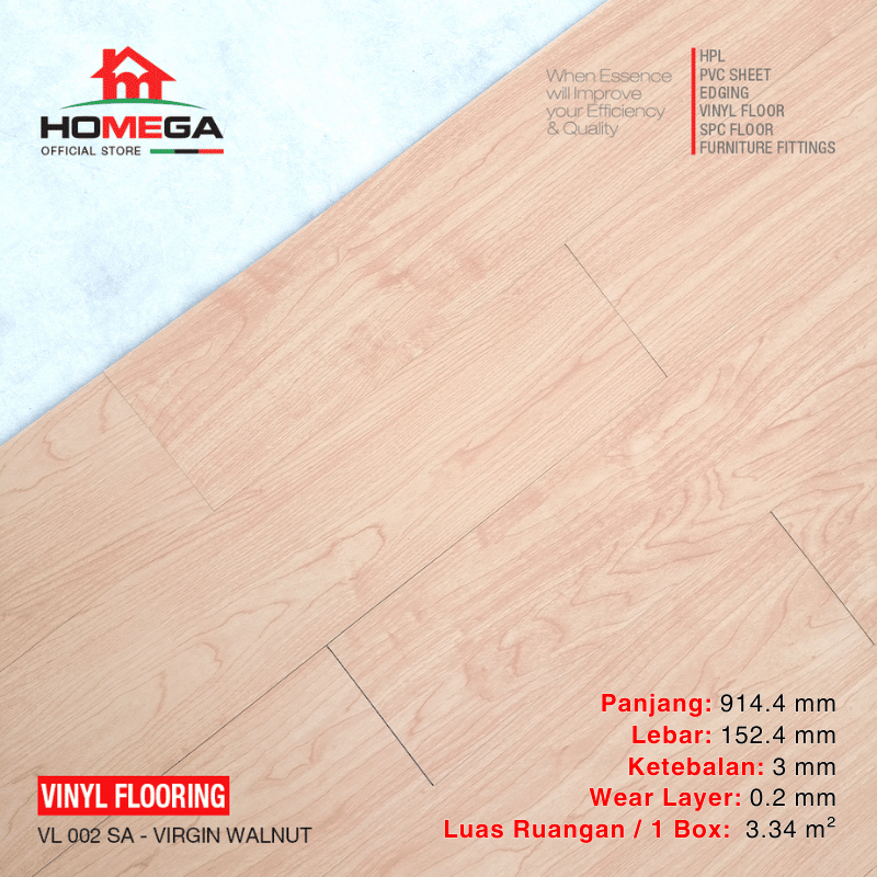 Homega Vinyl Flooring - Lantai Kayu Parket Parkit Parquet Stiker - Tekstur Wood Virgin Walnut - 1