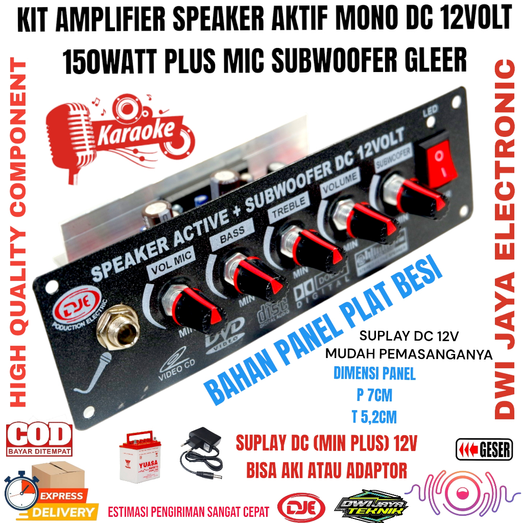 Kit Amplifier Speker Active Mono DC 12VOLT 150Watt Plus Mic Subwoofer