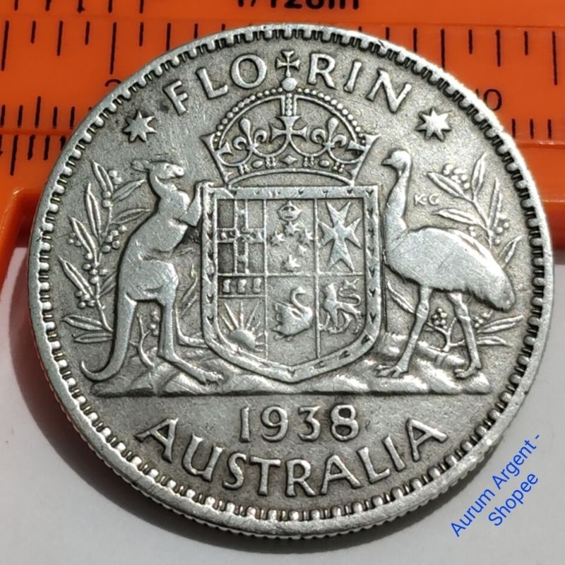 SKK.24-- 1 PC KOIN PERAK KUNO ASLI FLORIN GEORGIVS VI TH 1938. -- SILVER COIN --