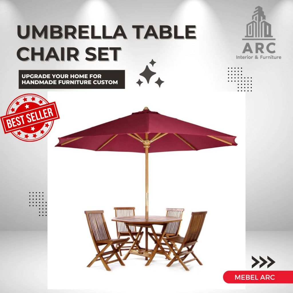 Set Meja Payung Taman Outdoor / Meja Payung Cafe Resto Set Kursi