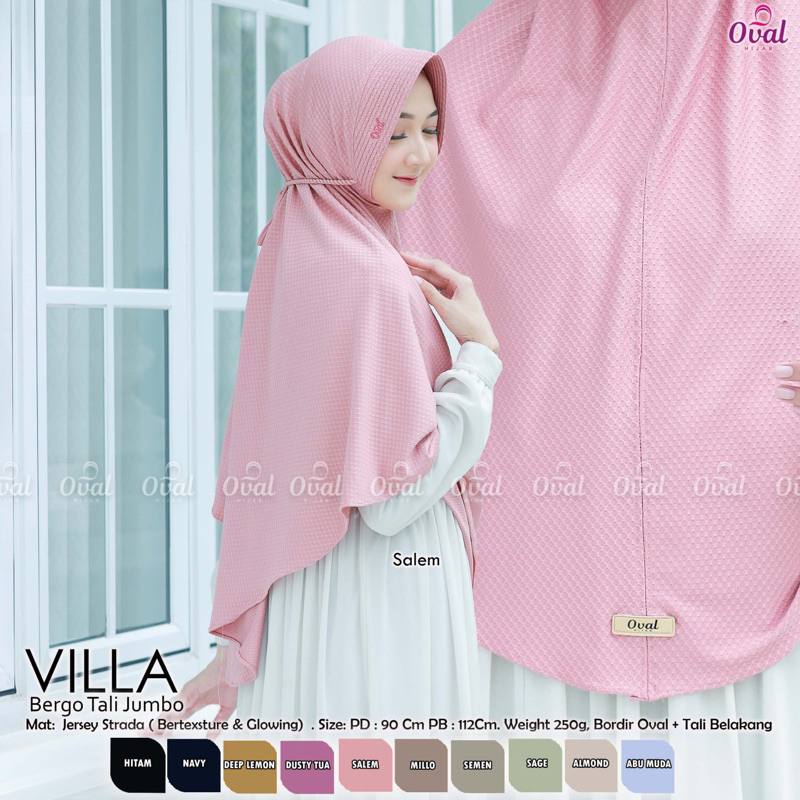 Villa Bergo Tali Jumbo Original Oval Hijab Jersey Oval Villa Hijab Bergo Instan Jersey