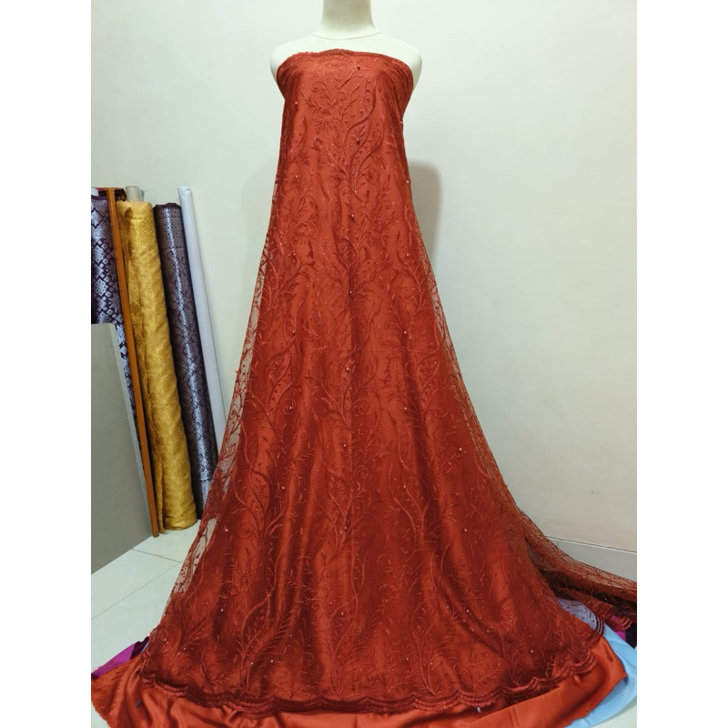 KAIN TILE AKAR MUTIARA GLITTER / BAHAN BROKAT GLITTER MUTIARA / BAHAN KEBAYA HARGA PER SETENGAH METE