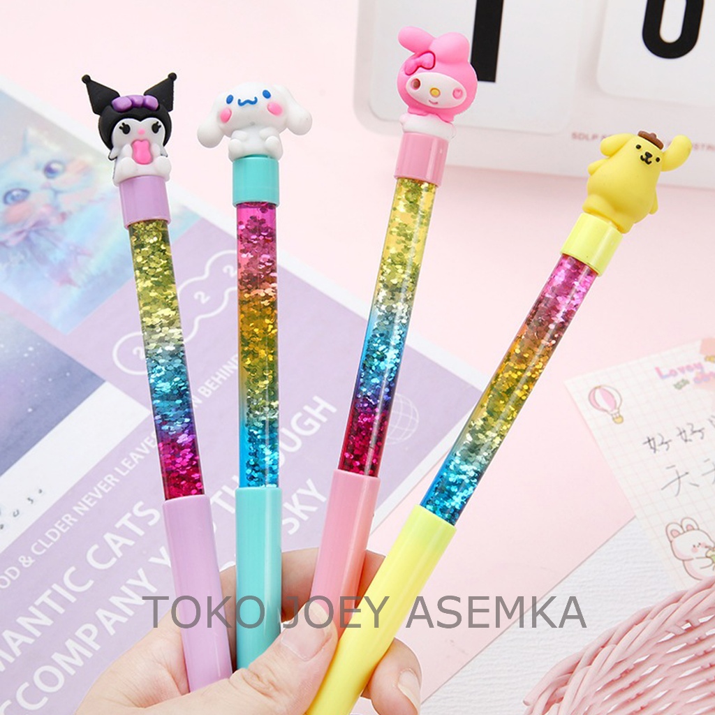 

PEN GLITTER SANRIO KUROMI CINAMOROLL PURIN MELODY QUICKSAND BLINK BLIK BOLPEN PENA PULPEN